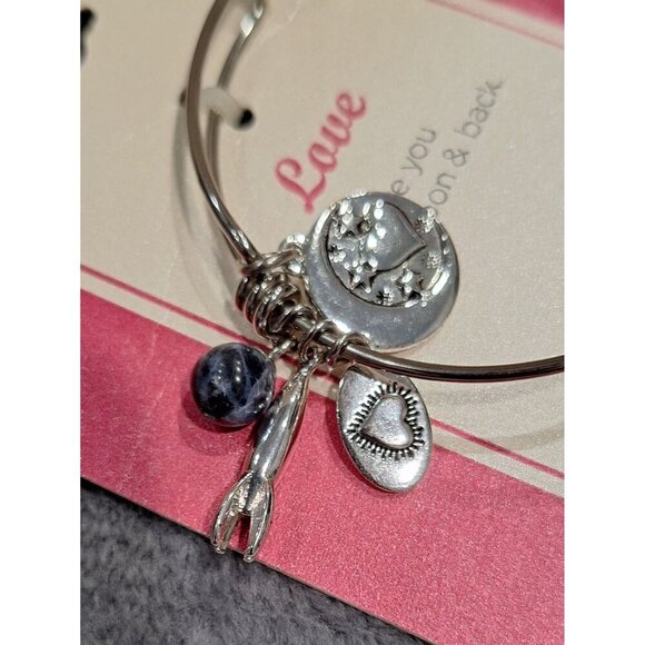 NWT Footnotes Too Stainless Steel Bangle Bracelet With Charms "I Love You To The - Picture 4 of 5